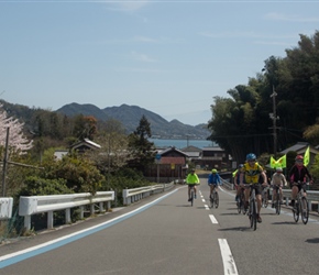 Climbing a hill on Oshima Island