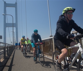 Sue and Ian crossing 2nd Kurushima-Kaikyo Bridge