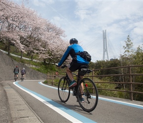 Sue approaches Tatara Bridge