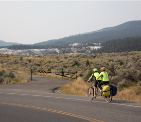 David and Christine head towards Mammoth Hot Springs