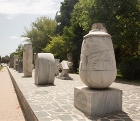 Statues on the boulevard as we entered Kruca