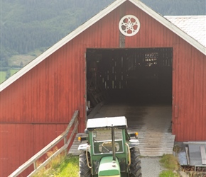 John Deere tractor and barn