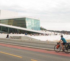 Sharon passes the opera house in Oslo