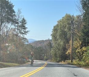 Christine climbing to Pomfret Town hall