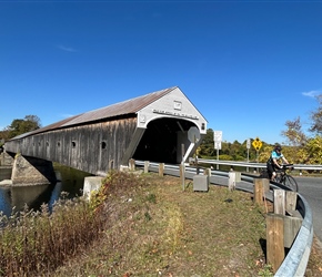 Tony exits Corner Covered Bridge