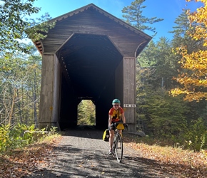 Sarah over bridge on Rails to Trails