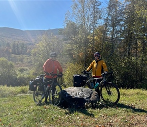 Shirley and Anita beneath Monadnock State Park
