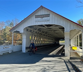 Mike exits Ashuelot Covered Bridge