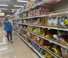 Sarah choosing snacks in Brattleboro