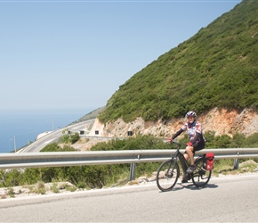 Michelle at the start of the long climb